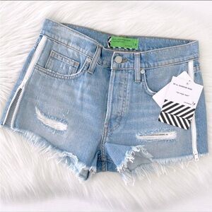 NWT Free People X Sandrine Rose Raw Hem Cutout Denim Shorts Zipper details Sz 25